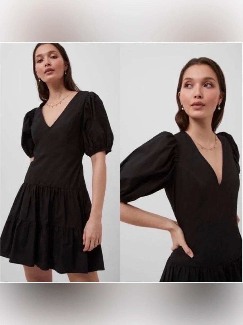 French Connection Black Puff-Sleeve Mini Dress